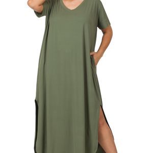 Buttery Soft Short Sleeve Maxi Dress  with pockets